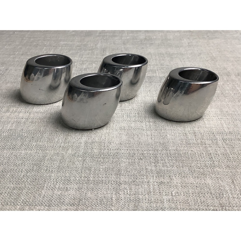 Vintage Nambe Napkin Rings #6095 Tilt Brutalist/MCM Aesthetic 1995  (Set of 4) - Picture 2 of 5